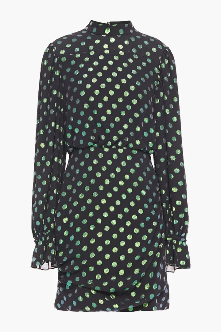 Gathered metallic fil coupé silk-blend crepon mini dress