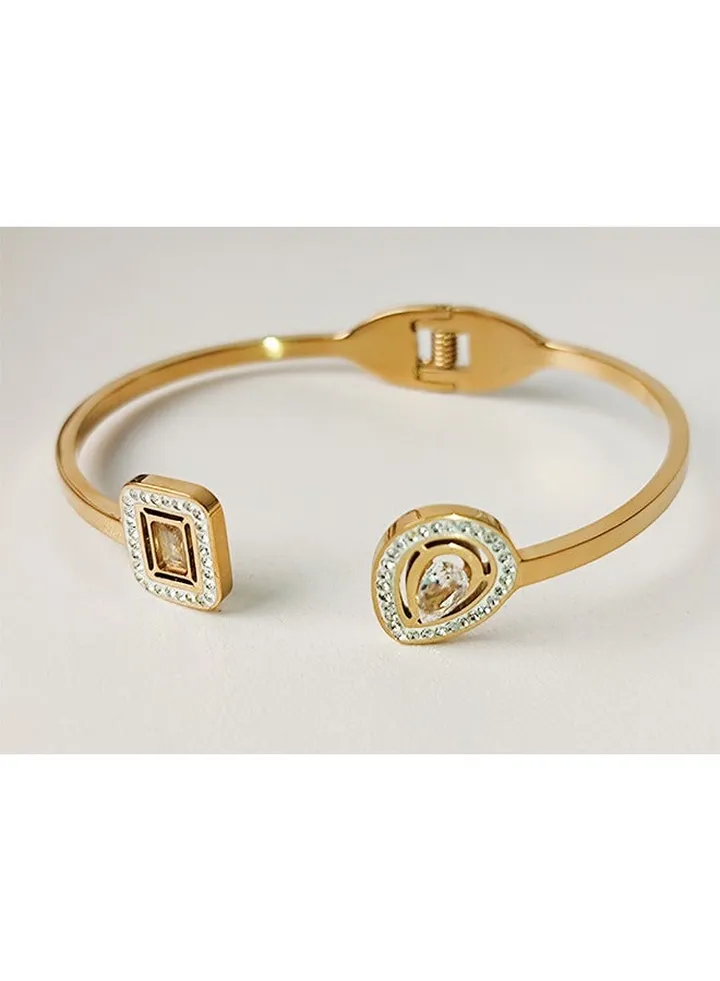 1PC Simple Adjustable Cuff Bangle Bracelet Inlaid Shiny Zircon Minimalist Stainless steel Hand Jewelry