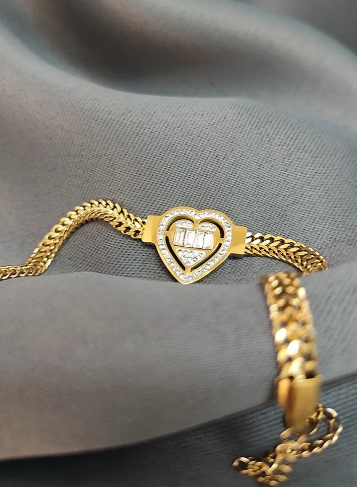 1PC Love heart with diamonds personalized gold bracelet, classic versatile senior sense of birthday wedding jewelry gift