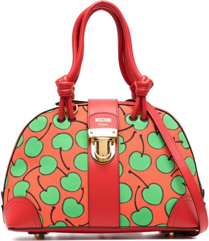 Cherry-Print Leather Tote Bag