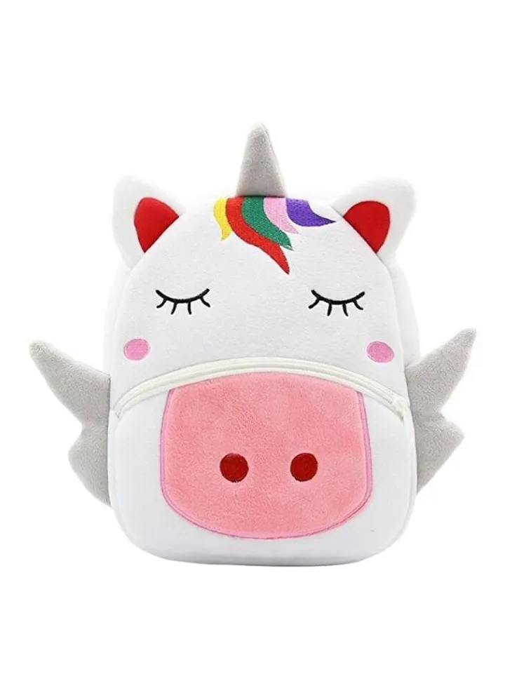Unicorn Pattened Soft Plush Kindergarten Backpack White/Pink/Red