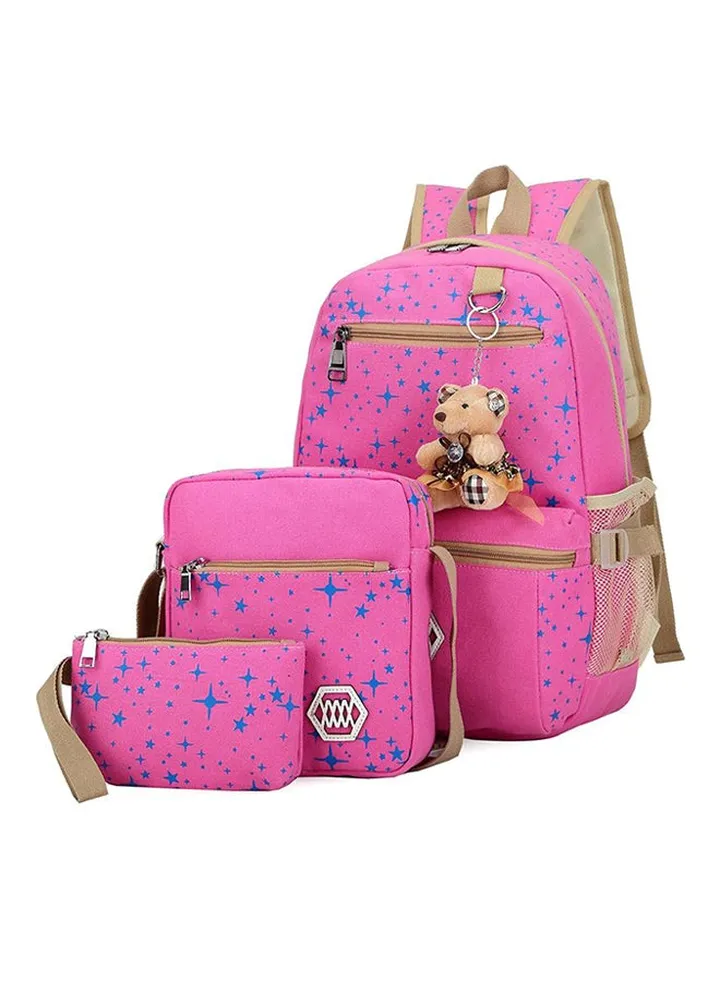 3 Piece Backpack Set Pink/Brown