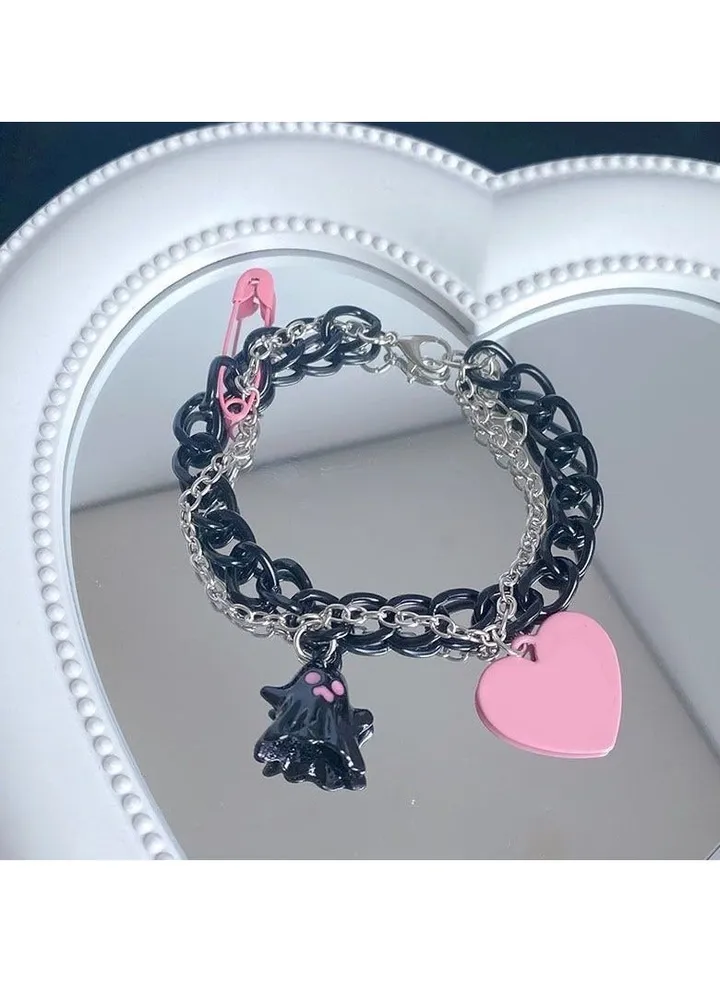 Black Cute Little Charm Love Double Layer Bracelet