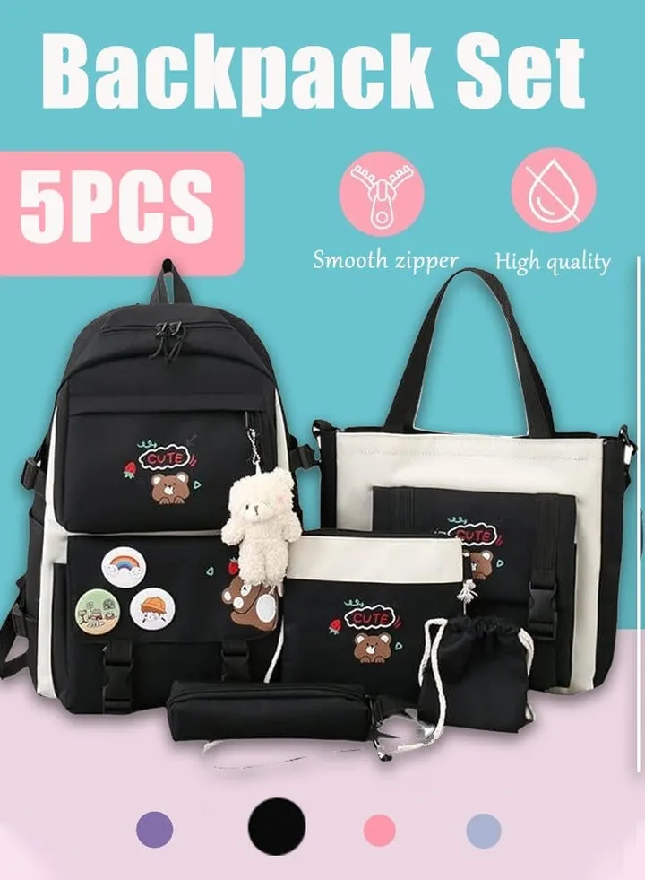 5Pcs Kawaii Backpack Backpack for Girls Student with Kawaii Pin and Accessories with Cross-Body Bag Pencil Case High School College Bookbags Laptop Bag Travel Laptop Backpack Casual Daypacks