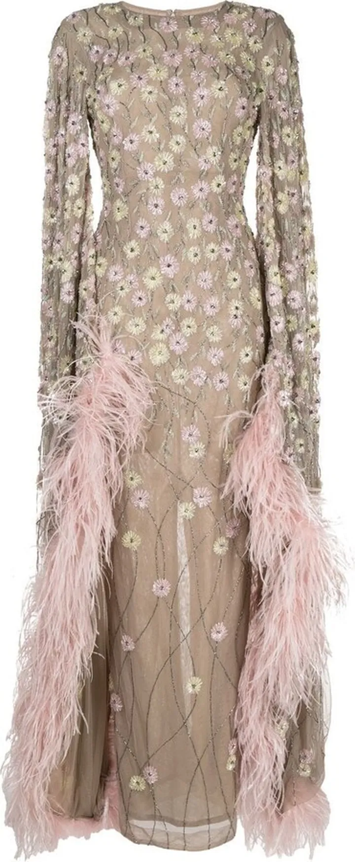 Sequin-Floral Feathery Dress