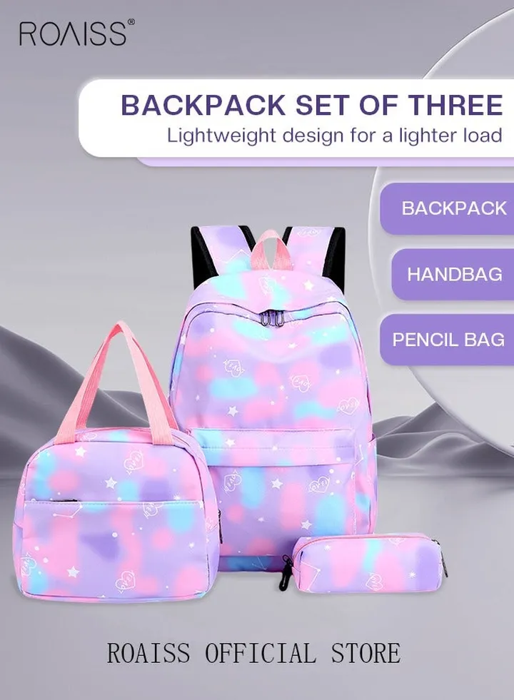 3-Piece Backpack Simple New Junior High School/High School/College Student Casual Lightweight Backpack