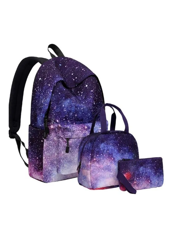 3-Piece Kids Starry Sky Printed Backpack Set Purple/Black