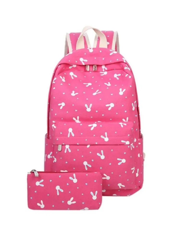 Set Of 2 Cartoon Rabbit Kids Backpack With Pencil Case 25011 Pink/White Pink/White
