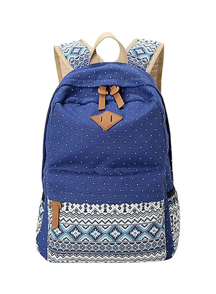 Printed Zipper Backpack Blue/White