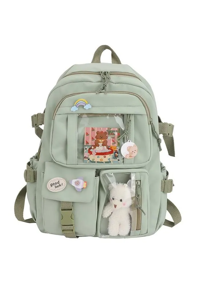 Kawaii Backpack Large Capacity Cute Bear Accessories Backpack for School Multi Pocket Japanese School Bag for Teen Girls