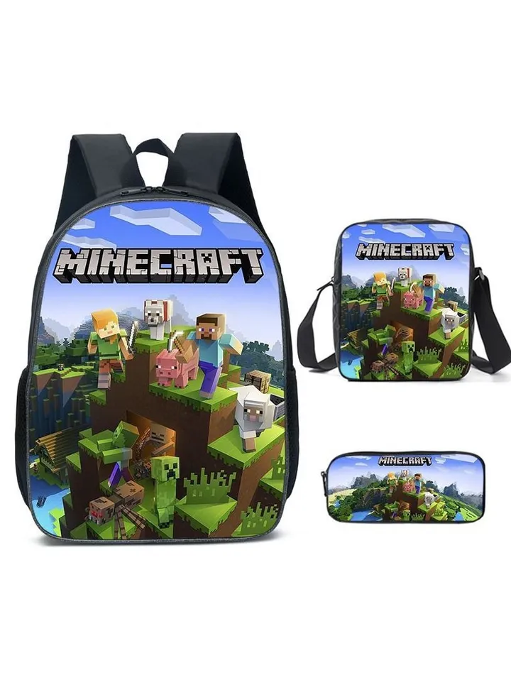 3 pcs/Set Minecraft School Bag for Boys Girls Kids Backpack Child Crossbody Satchel Pencil Case Children