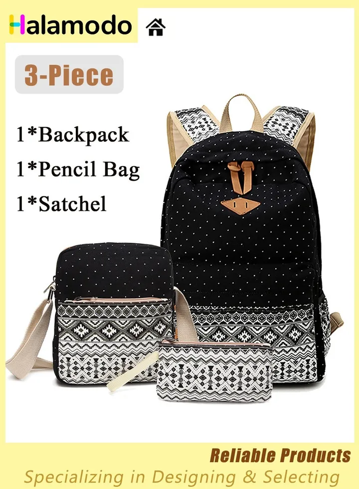 3PCS School Backpack Set, Portable Casual Daypack for Boys Girls, Students Shoulder Bag, Laptop Backpack, with Sling Crossbody Bag and Storage Bag, Book Bags, for School College Office Travel