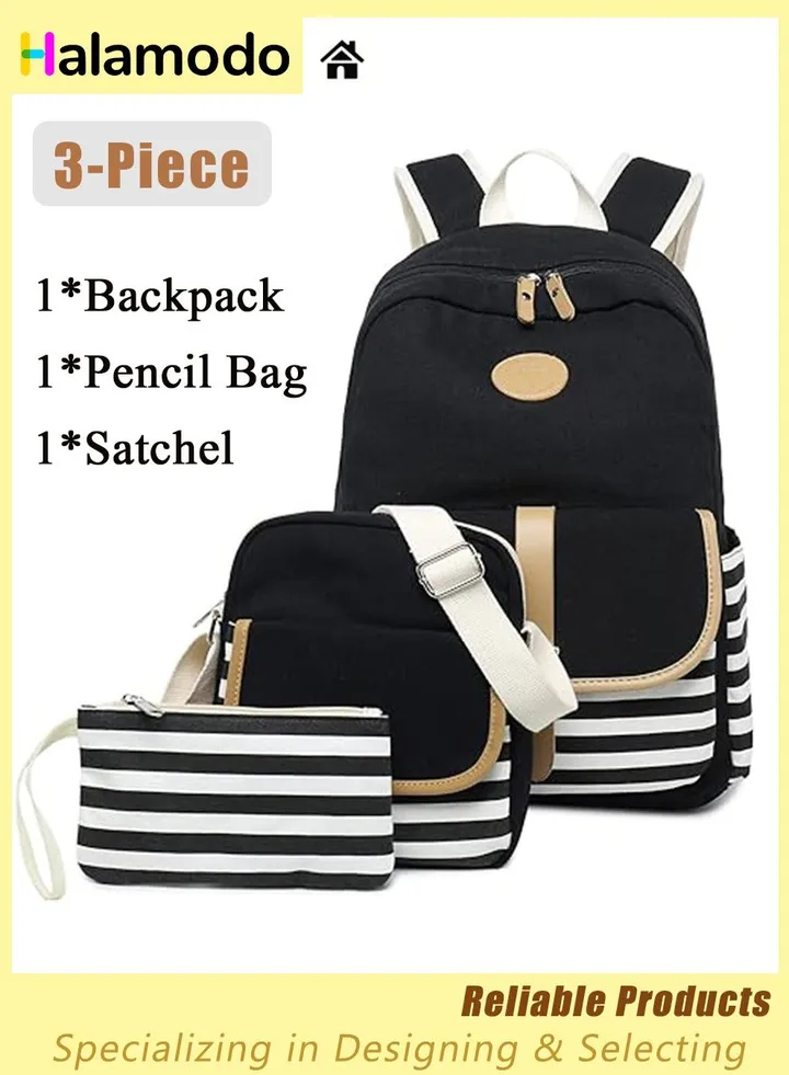 3PCS School Backpack Set, Portable Casual Daypack for Boys Girls, Students Shoulder Bag, Laptop Backpack, with Sling Crossbody Bag and Storage Bag, Book Bags, for School College Office Travel