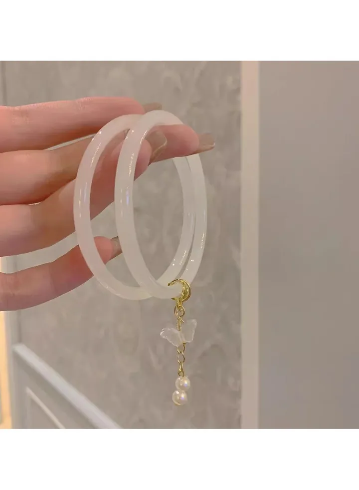 White Chinese Butterfly Jade Bangle