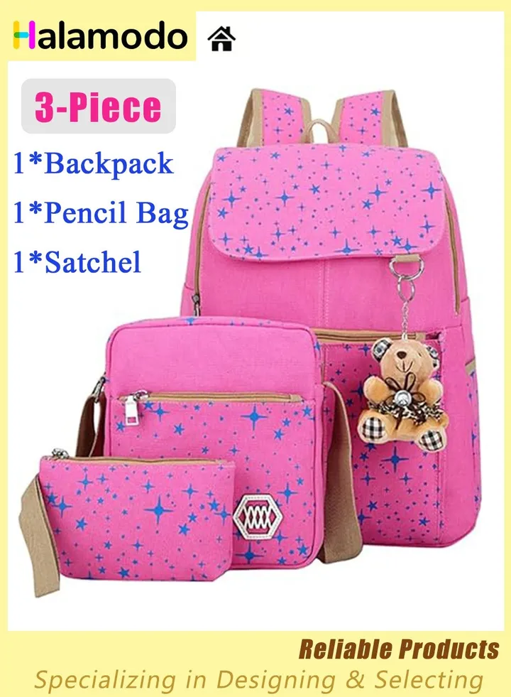 3PCS School Backpack Set, Portable Casual Daypack for Boys Girls, Students Shoulder Bag, Laptop Backpack, with Sling Crossbody Bag and Storage Bag, Book Bags, for School College Office Travel