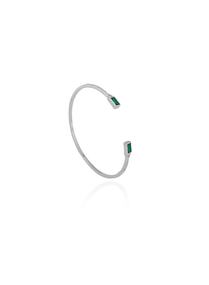 Elegant Sterling Silver 925 Bangle with zircon and green stone