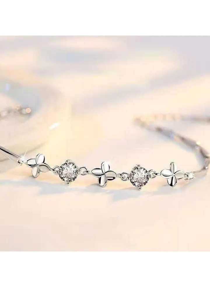 Silver Clover White Diamond Bracelet