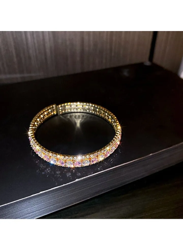 Gold Pink Diamonds Square Bracelet