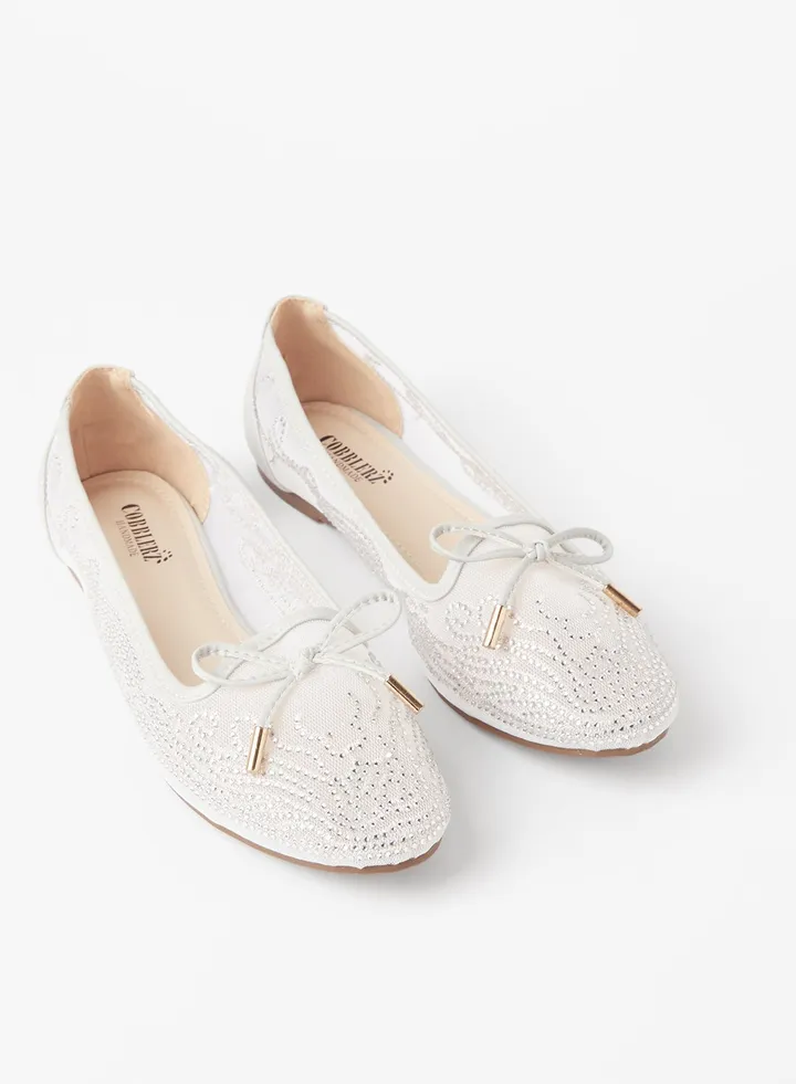Embellished Detail Ballerina White