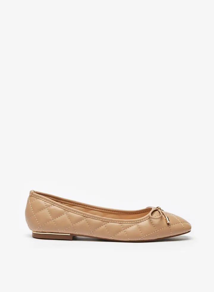 Women Quilted Slip On Square Toe Ballerina Shoes with Bow Accent