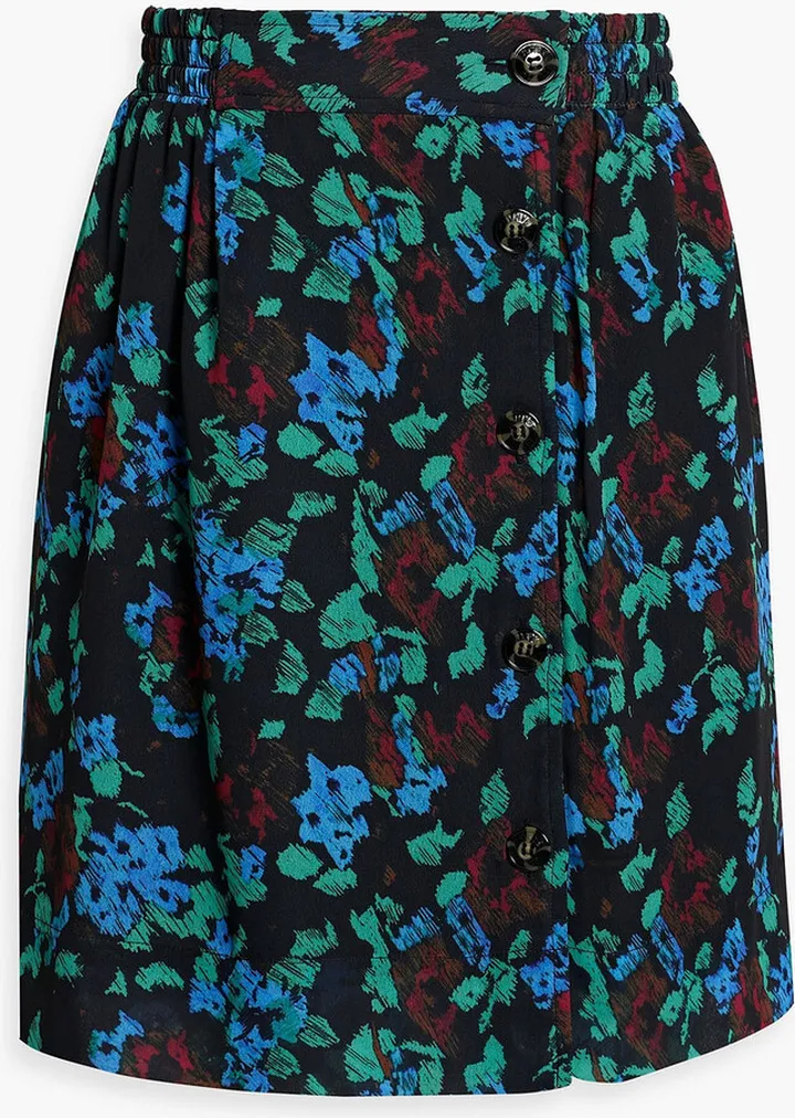 Printed crepe de chine mini skirt