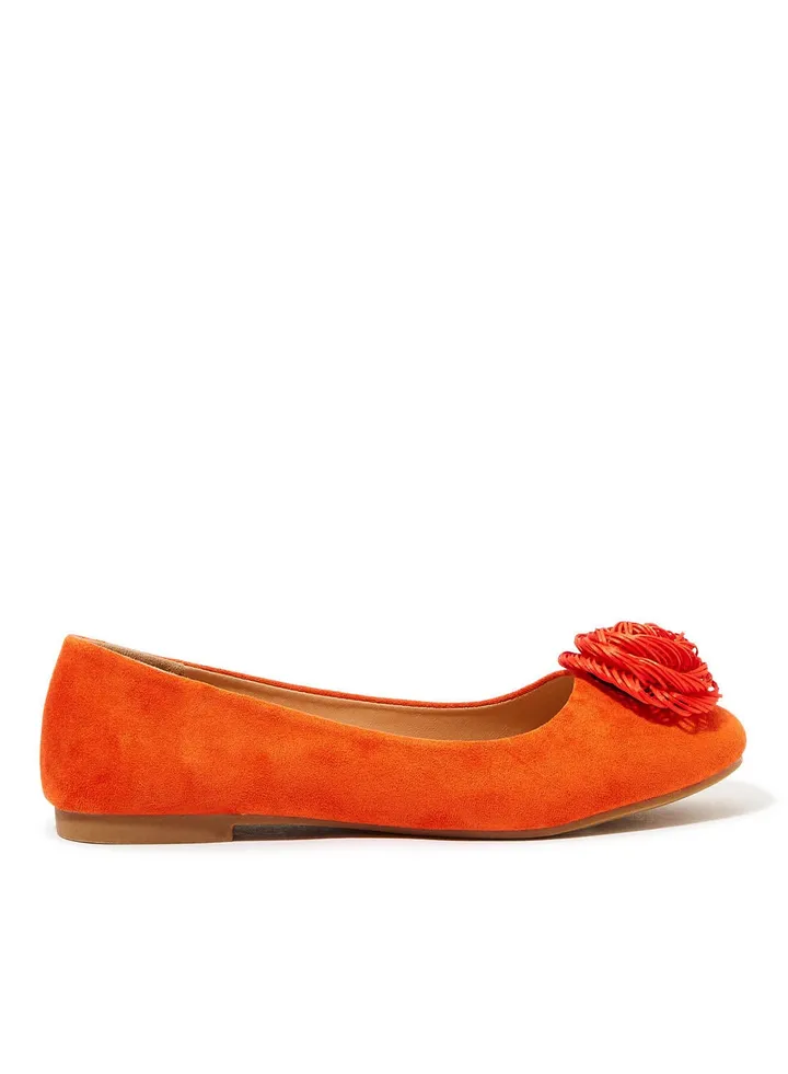 Flower Applique Suedette Ballerinas Orange