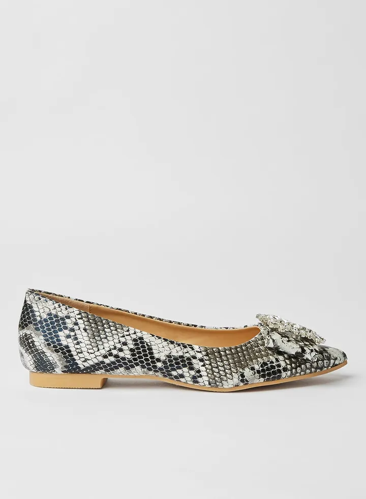 Snake Skin Slip On Ballerinas White/Black