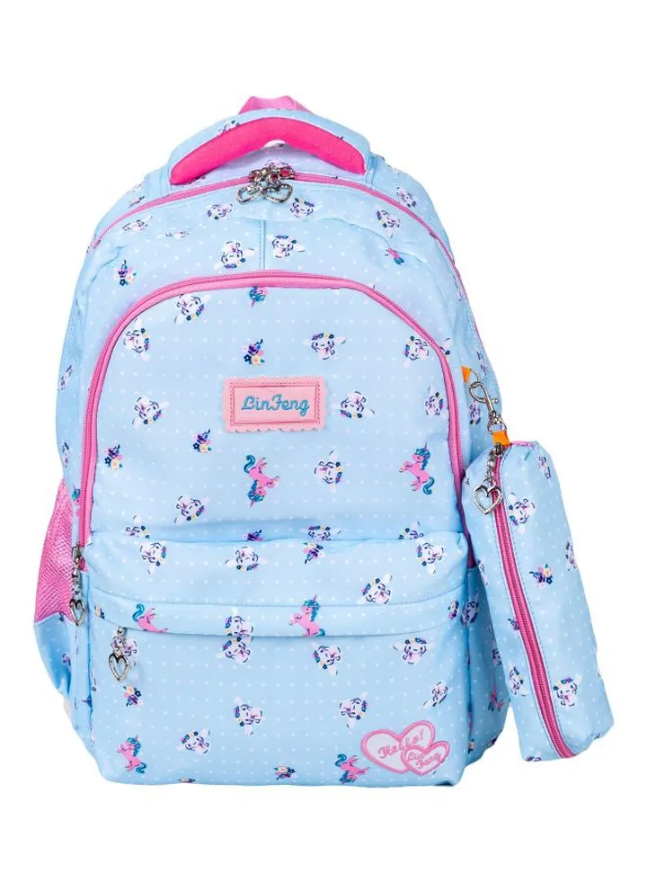 Polyester School Backpack Sky Blue/Pink