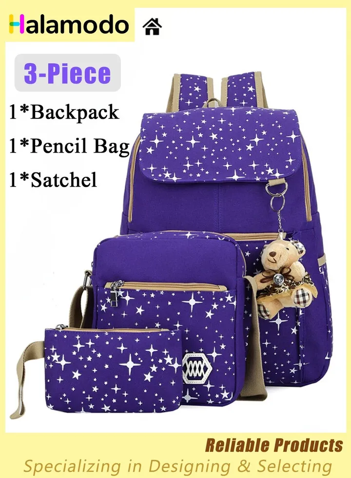 3PCS School Backpack Set, Portable Casual Daypack for Boys Girls, Students Shoulder Bag, Laptop Backpack, with Sling Crossbody Bag and Storage Bag, Book Bags, for School College Office Travel