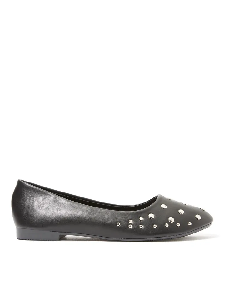 Studded Faux Leather Ballerinas Black