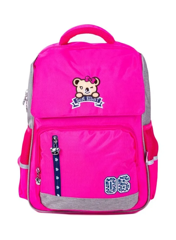 Polyester School Backpack Dark Pink/Grey