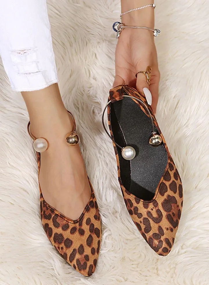 European and American pointed toe shoes women new autumn one-step heel leopard print flat shoes women mouth large size work shoes women