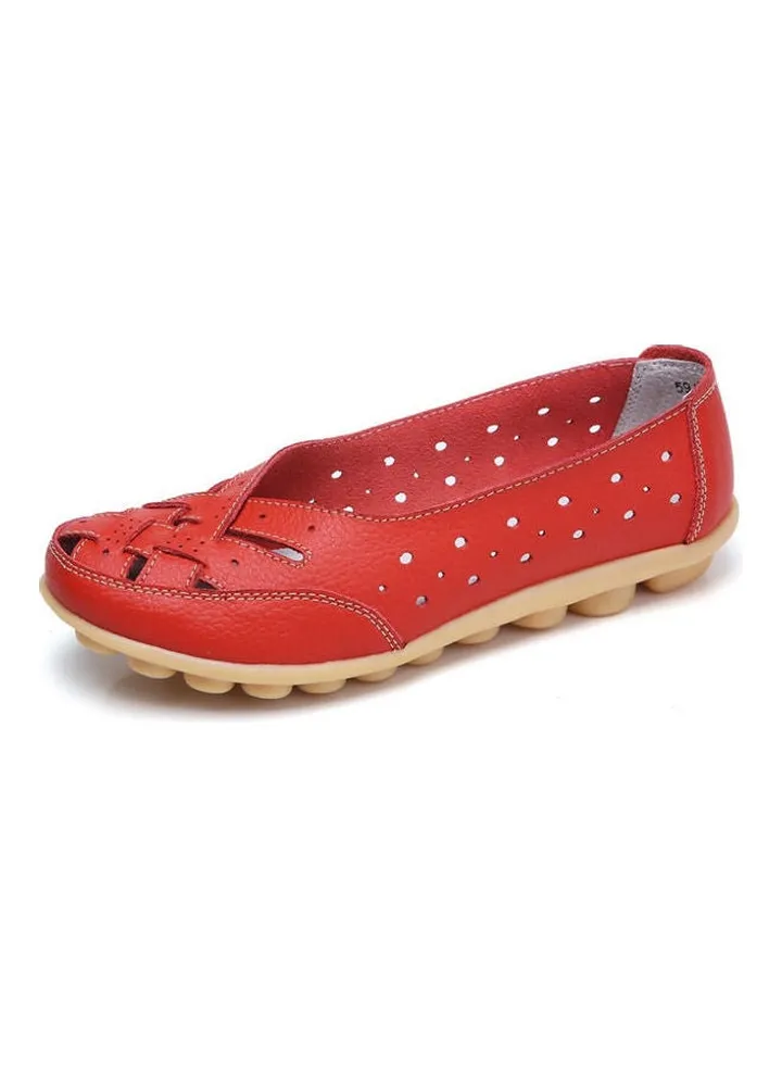 Braided Pattern Slip-On Ballerina Red