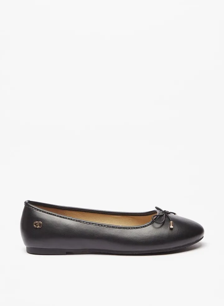 Women Solid Round Toe Ballerina Shoes with Bow Applique