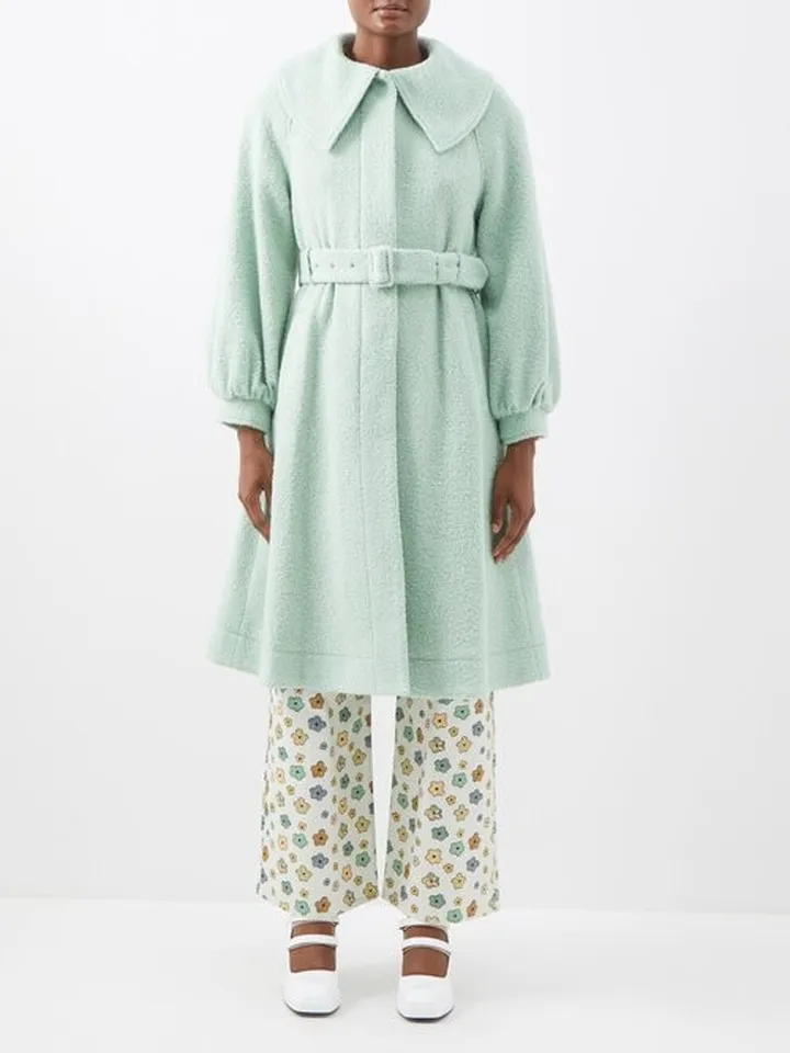 Oversized-collar Wool-blend Bouclé Trench Coat