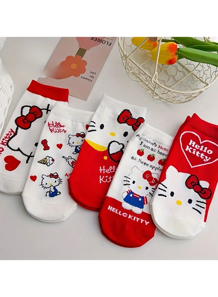 5 Pairs Cartoon Hello Kitty Print Socks