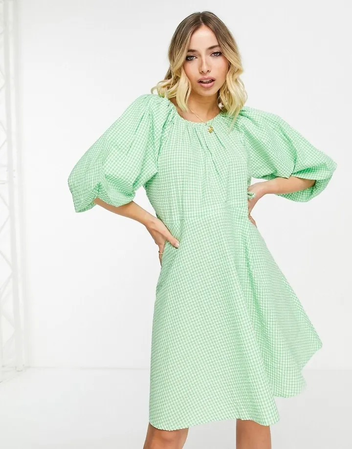 Influence angel sleeve mini dress in green polka dot