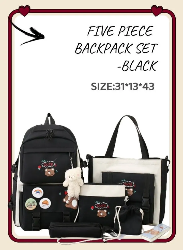 5 Pcs Adult Backpack School Bags Set Backpacks with Pendant Lightweight Elementary School Students Girls Large Capacity for Teen Girls School Backpack
