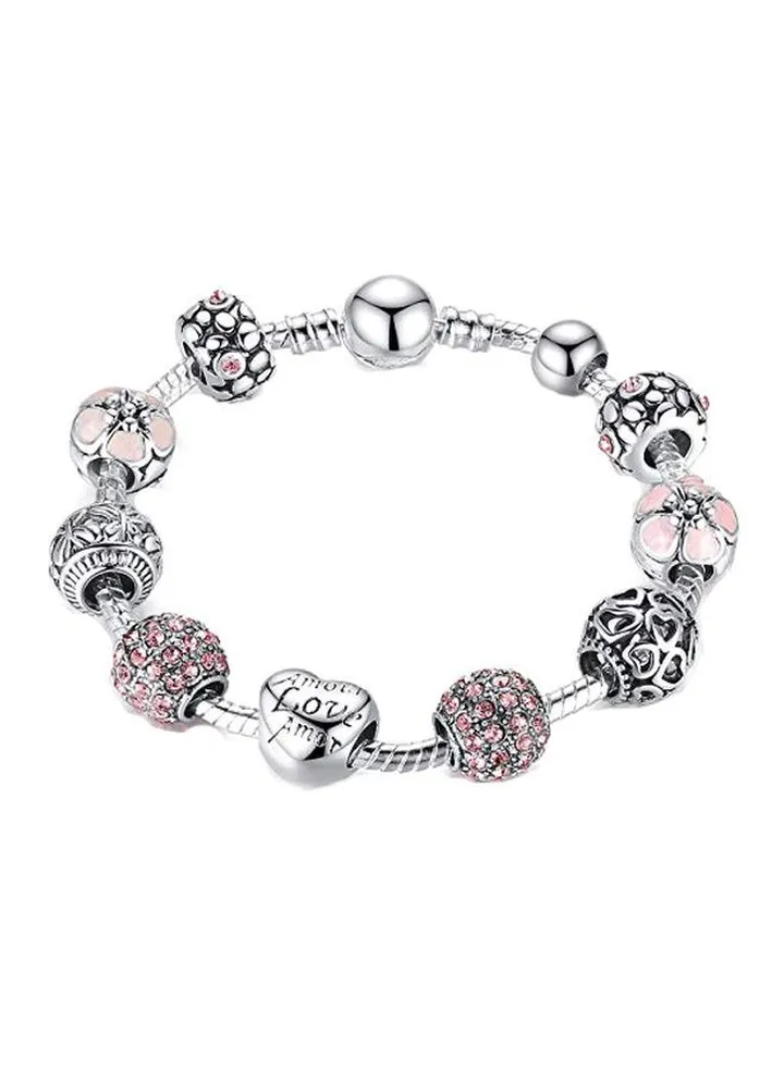 Silver Plated Crystal Studded Heart Bracelet