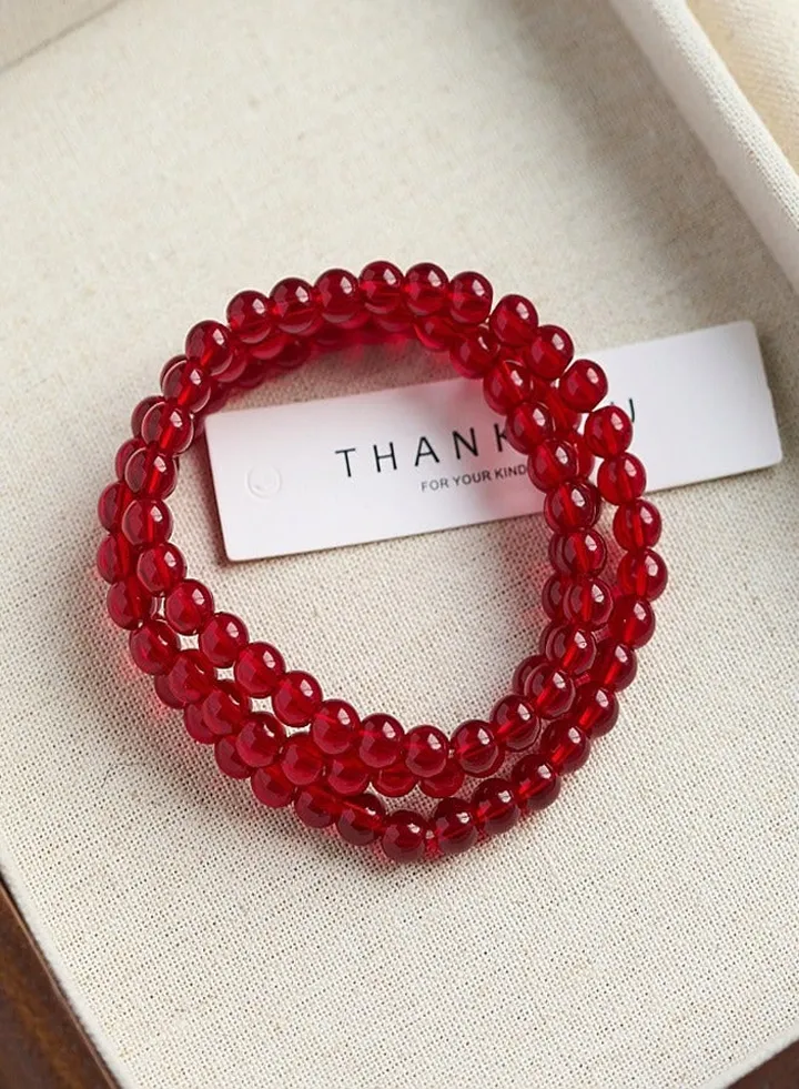 Classic Style Retro Glazed Beads Bracelets for women Lucky Jewelry Gifts Wine Red