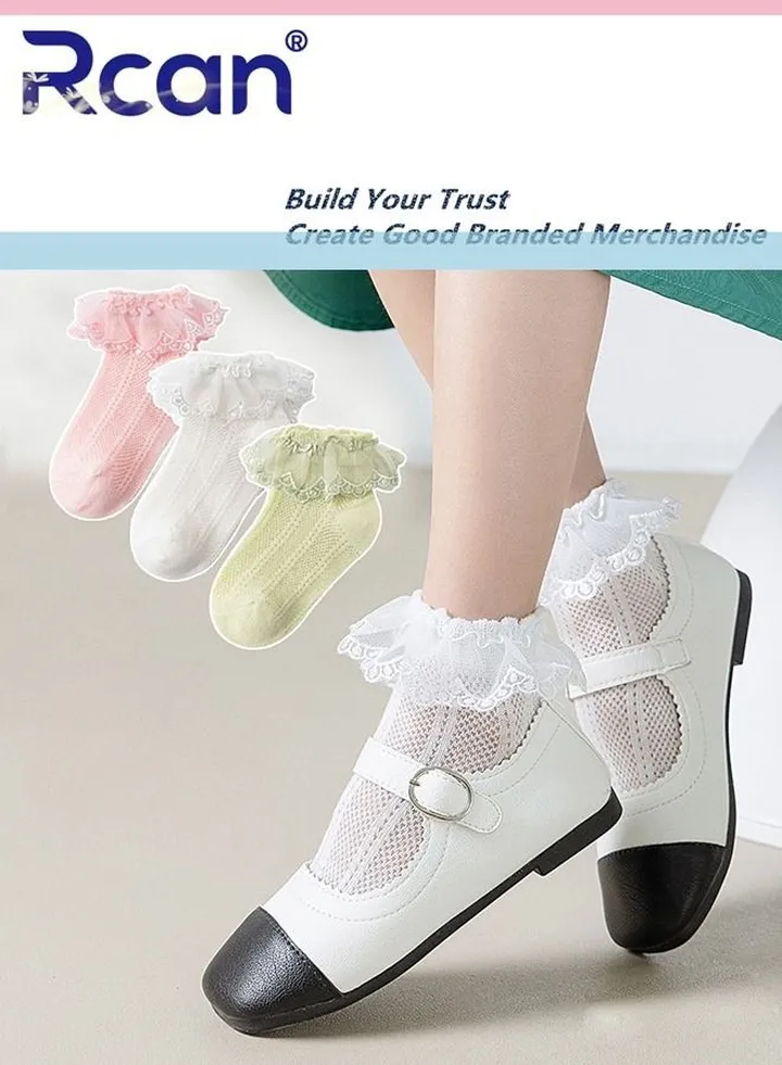 3 Pairs Princess Style Thin Mesh Breathable Stretch Short Floor Cotton Baby Socks Set for Girls