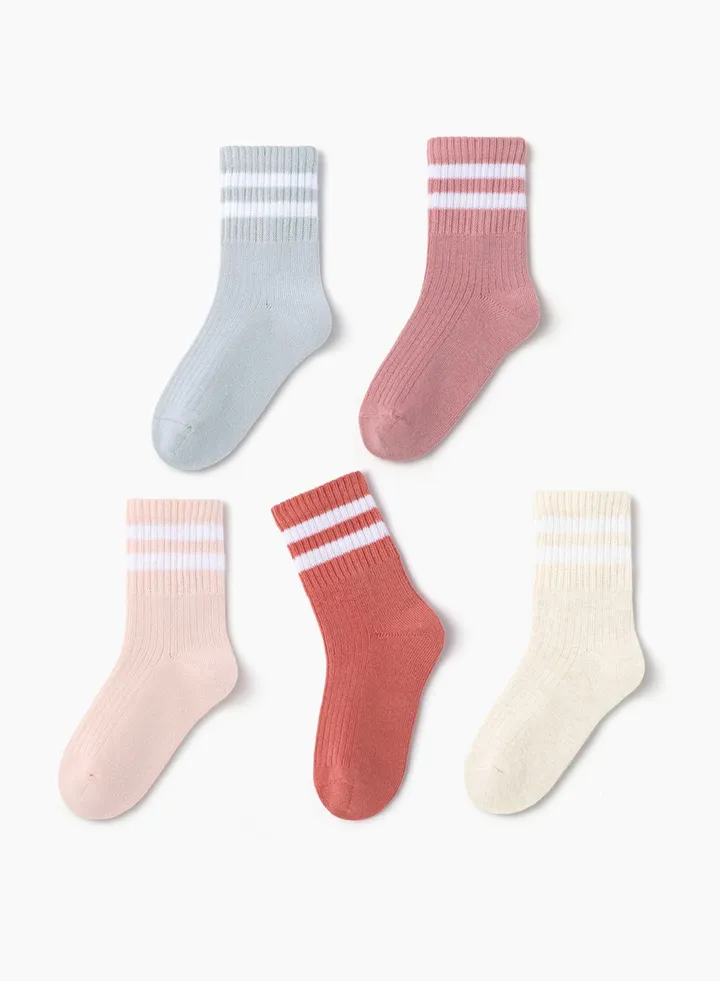 Pack Of 5 Striped Girls Toddler Crew Socks