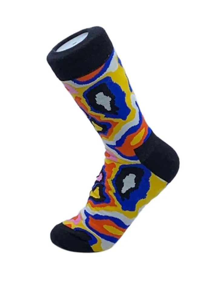 Printed Cotton Socks Black/Blue/Yellow