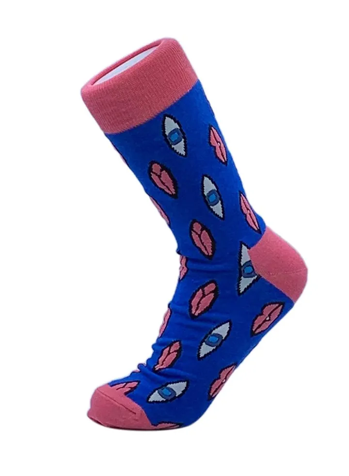 Printed Cotton Long Socks Blue/Pink