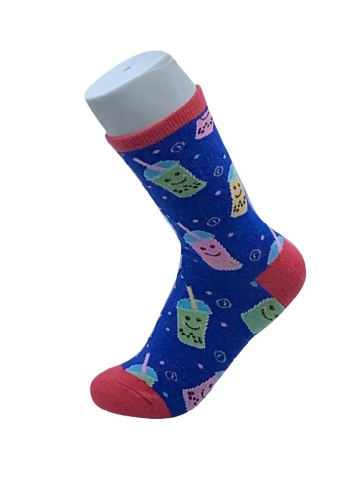 Printed Cotton Long Socks Blue/Red/Green