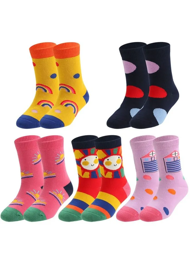 Pack of 5 Cartoon Sun Girls Toddler Crew Socks