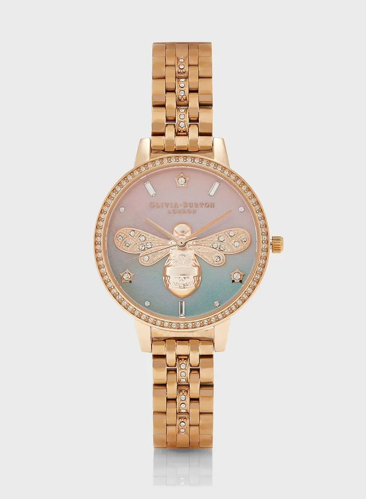 Pink & Sage Mop & Stone & Bee Analog Watch