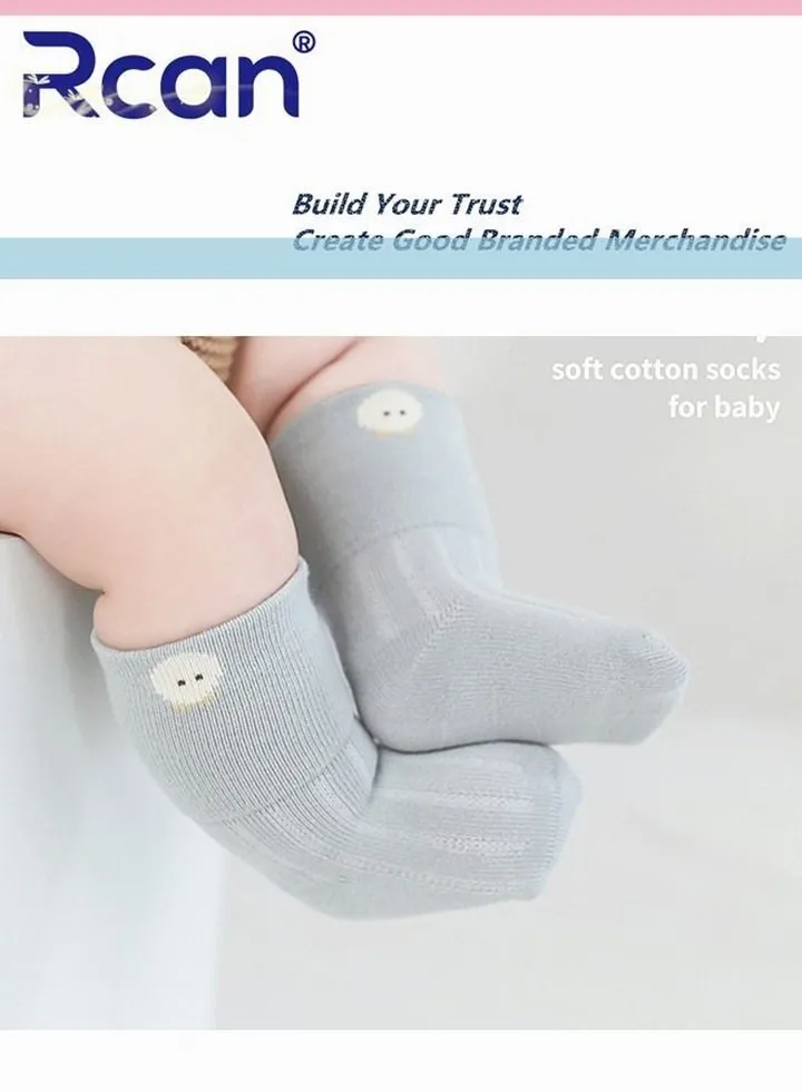 Baby Cute Cartoon Print Warm Mid Tube Socks Pure Cotton Blue