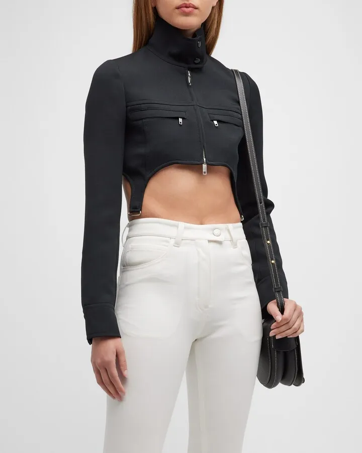 2-Pocket Suspenders Crop Jacket