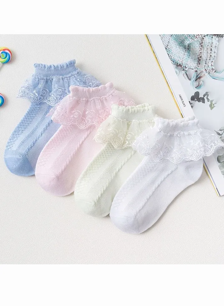 4 Pairs of Princess Lace Socks for Girls, Crew Socks for Girls